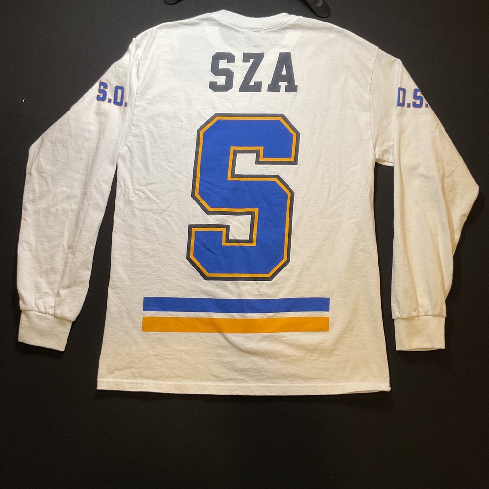 SZA TDE Hockey T-Shirt SOS Tour Top Dawg Entertainment White Blue Yellow Sz M LA